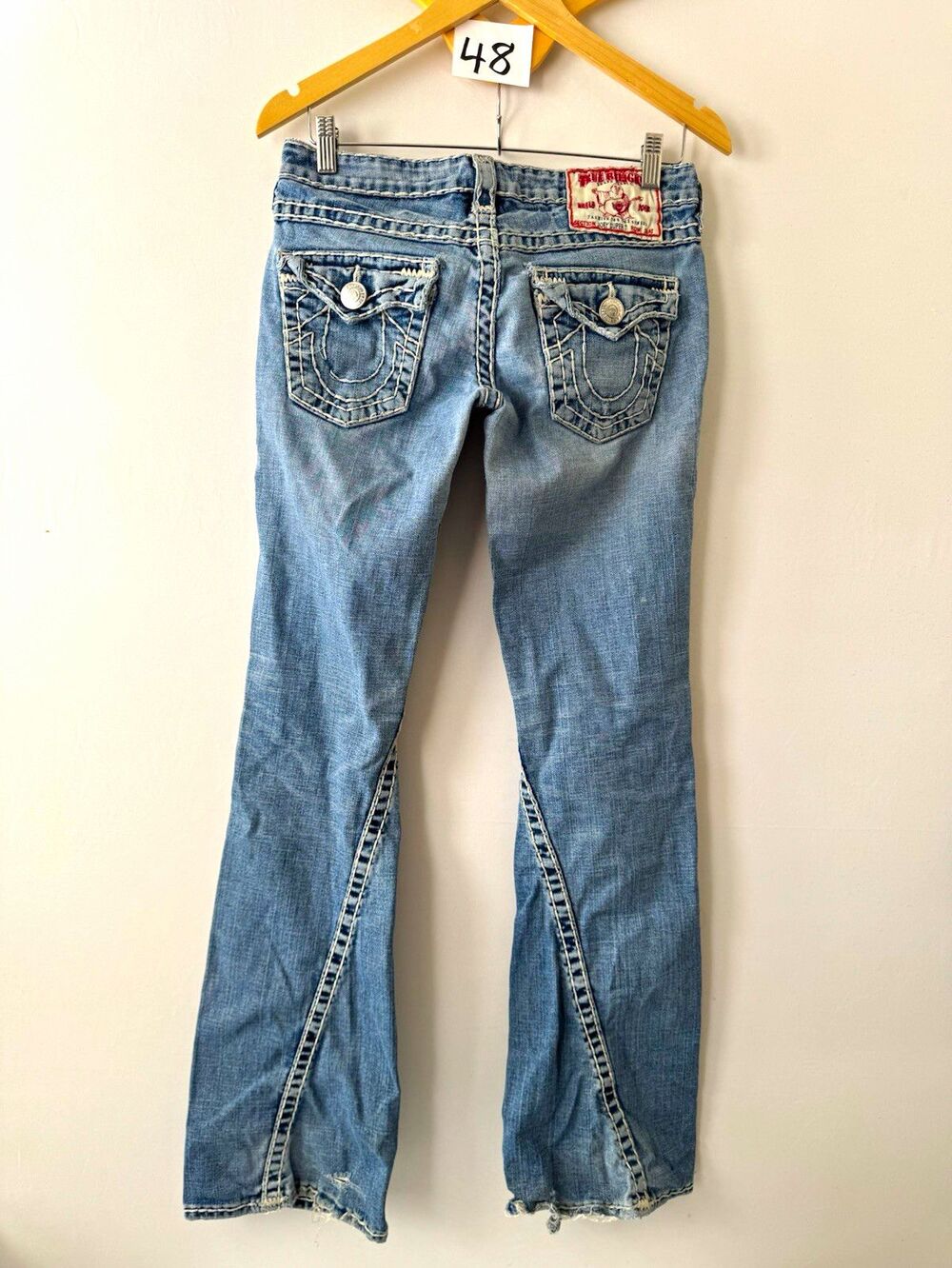 True Religion Joey Super T Jeans Womens 28Low Rise Flare Y2K Made USA Distressed